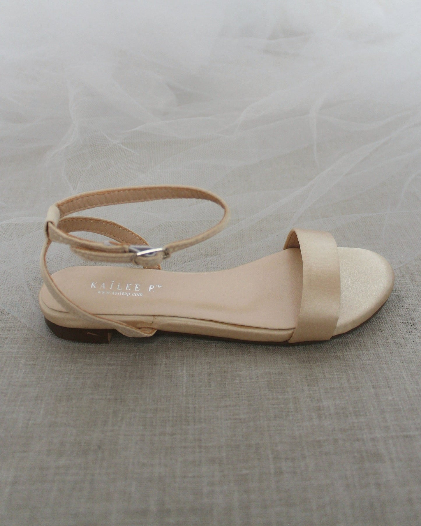 Girls Satin Flat Sandal with Ankle Strap