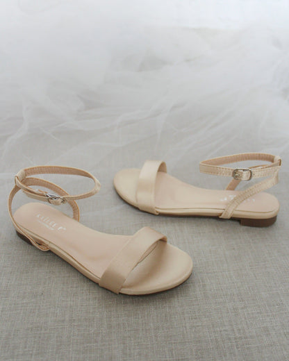 Girls Satin Flat Sandal with Ankle Strap