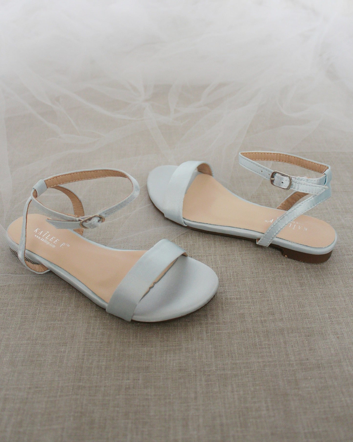Girls Satin Flat Sandal with Ankle Strap