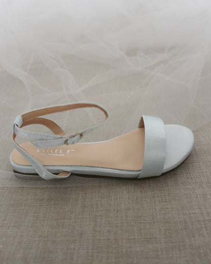 Girls Satin Flat Sandal with Ankle Strap