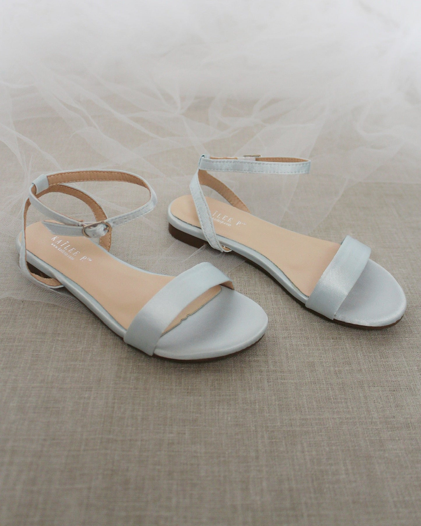 Girls Satin Flat Sandal with Ankle Strap