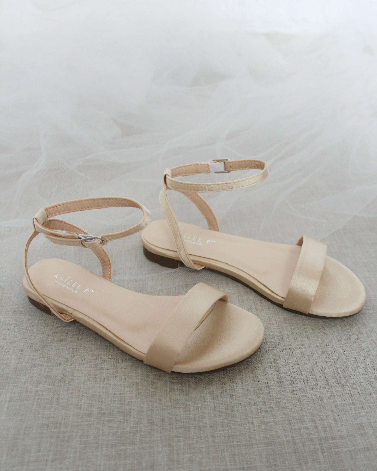 Girls Satin Flat Sandal with Ankle Strap