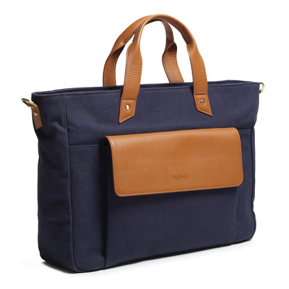 Voyager Canvas Leather Briefcase, Dark Blue