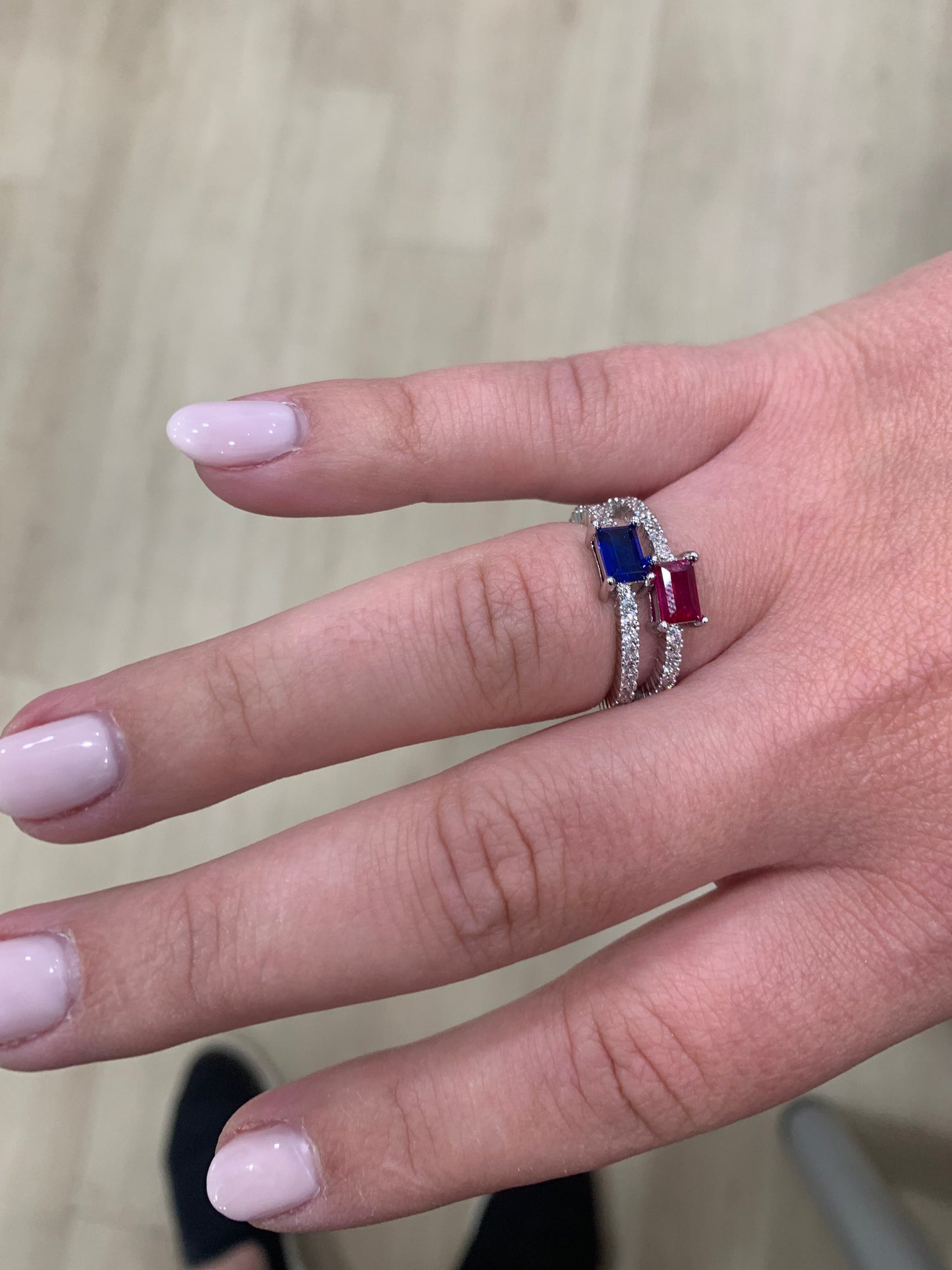 Rhodium Plated Cz Eternity Ring- Color Center Stone