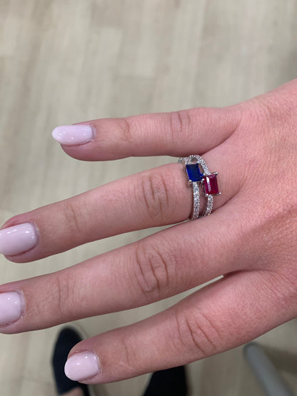 Rhodium Plated Cz Eternity Ring- Color Center Stone