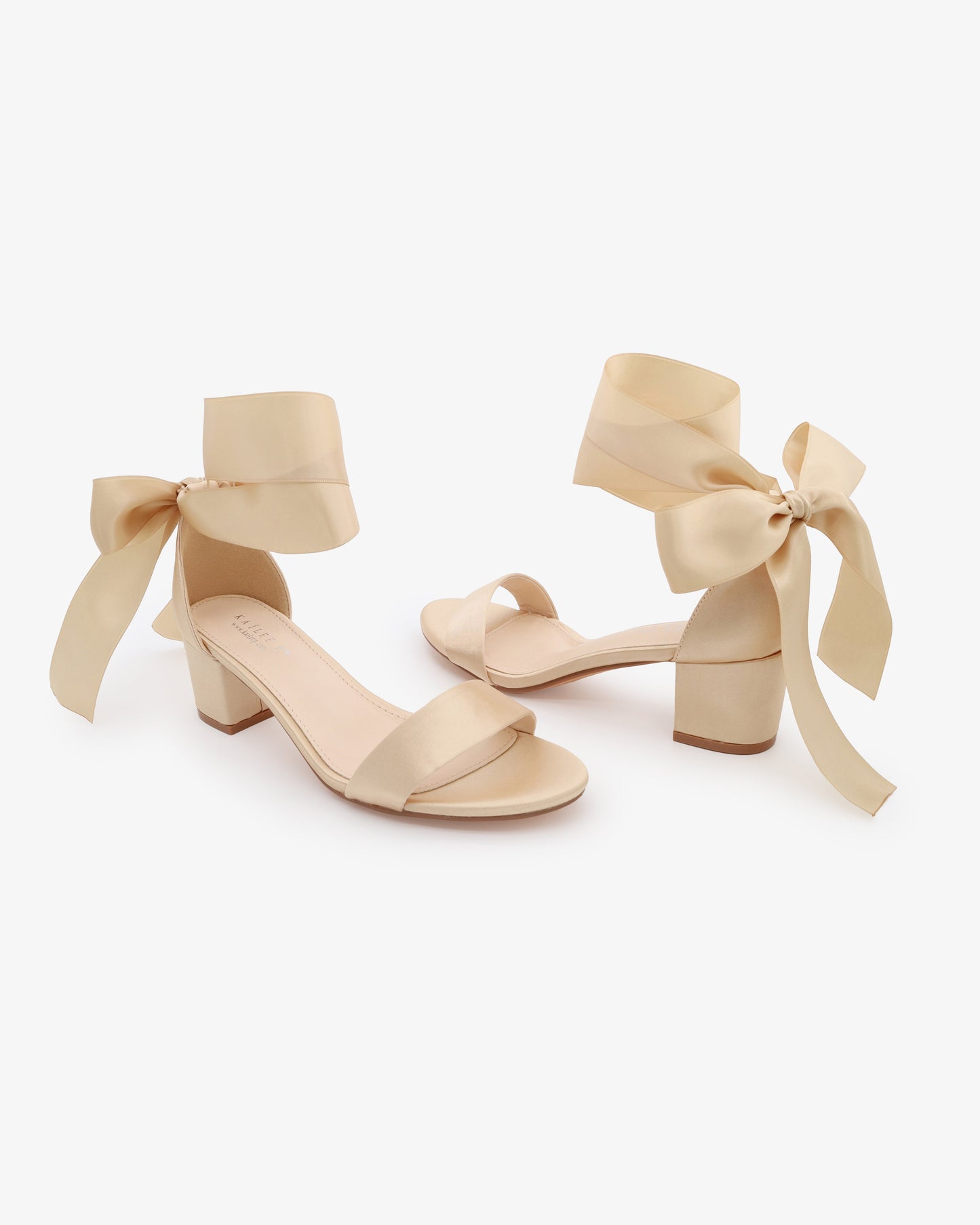 Satin Girls Block Heel Sandal with Wrapped Ribbon Tie