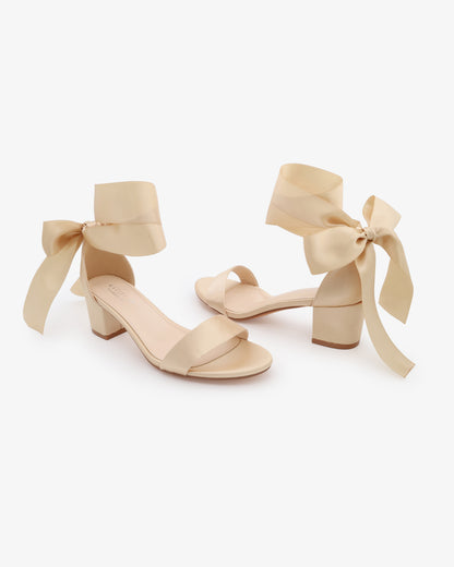 Satin Girls Block Heel Sandal with Wrapped Ribbon Tie