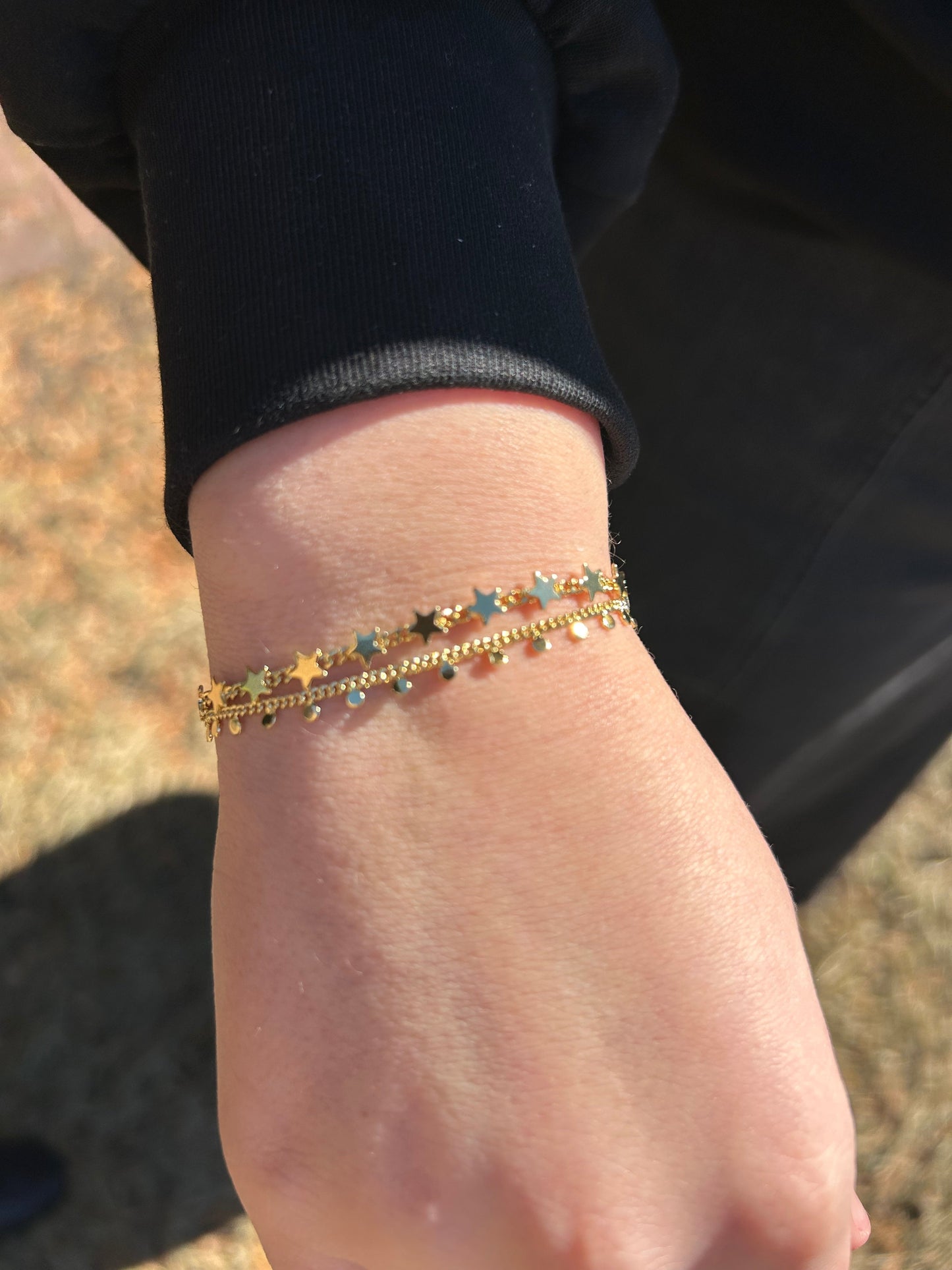 14K Gold Plated Stars On Link  Bracelet
