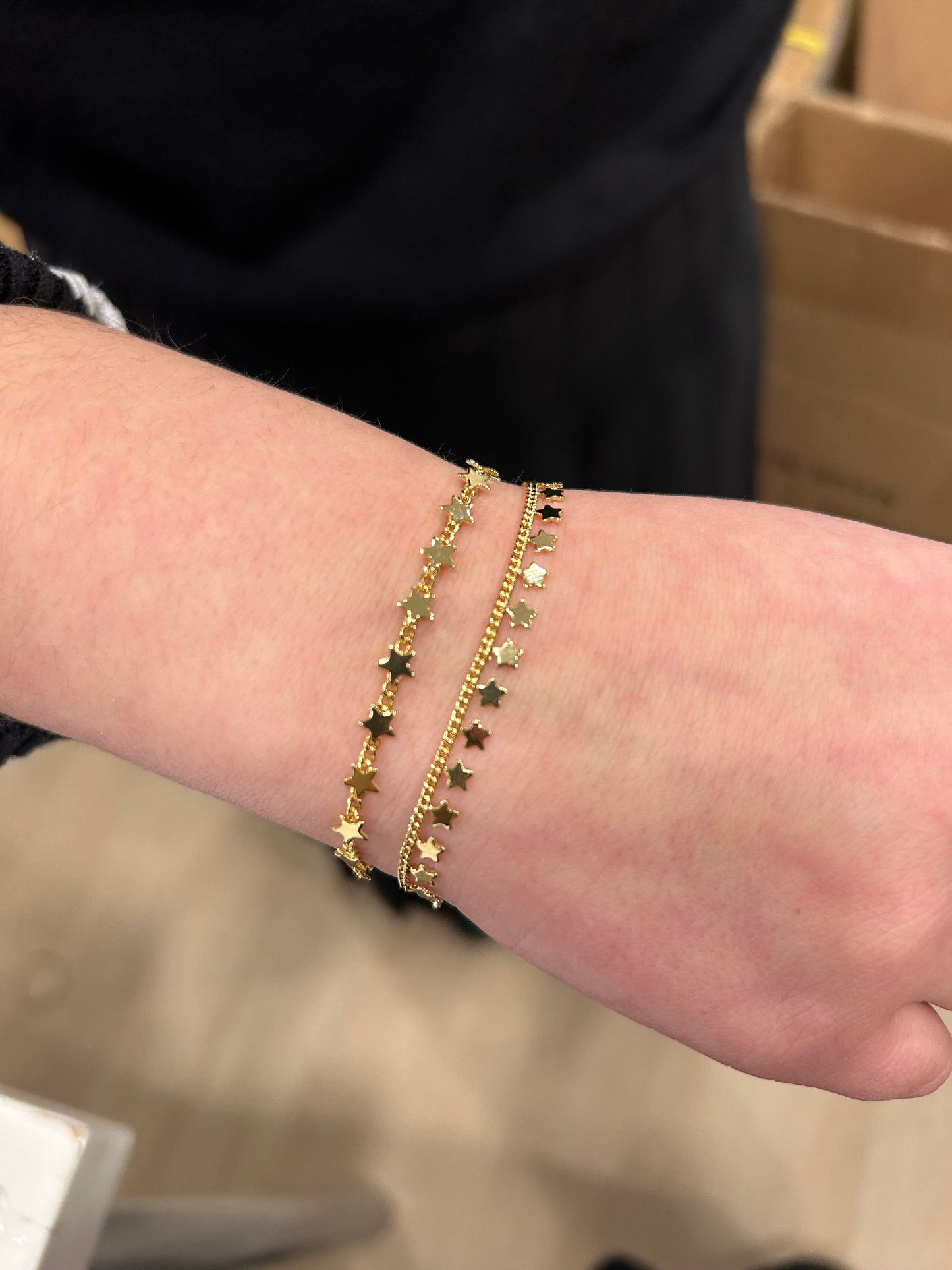 14K Gold Plated Stars On Link  Bracelet