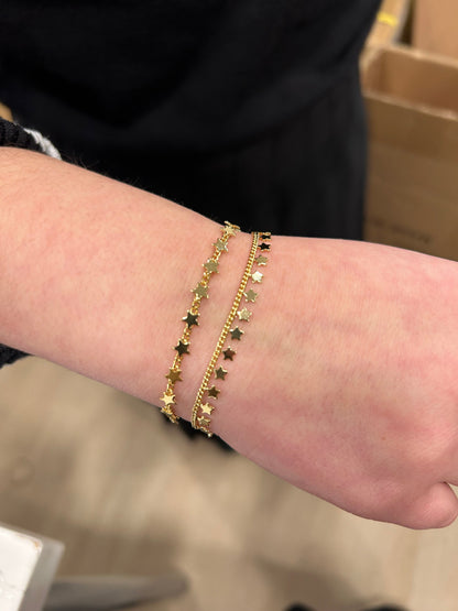 14K Gold Plated Stars On Link  Bracelet