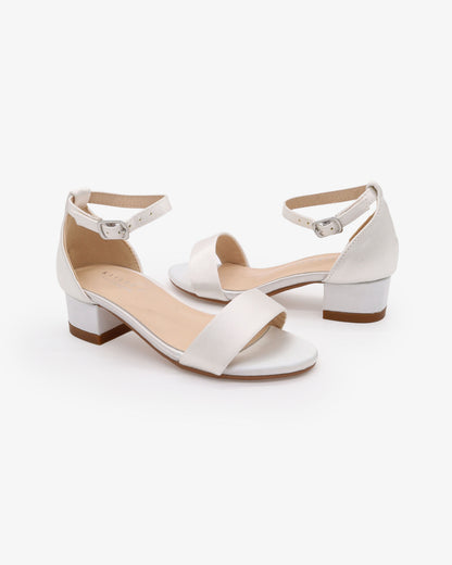 Satin Girls Block Heel Sandals with Ankle Strap