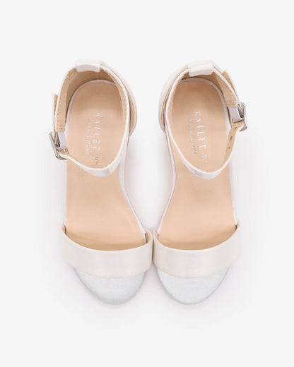 Satin Girls Block Heel Sandals with Ankle Strap