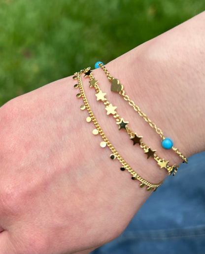 14K Gold Plated Stars On Link  Bracelet