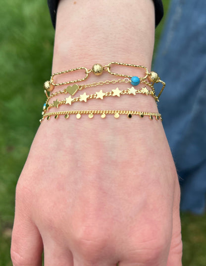 14K Gold Plated Links & Gold Balls Chain Bracelet