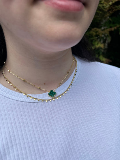 14K Gold Plated Clover Pendant On Bead Station Necklace