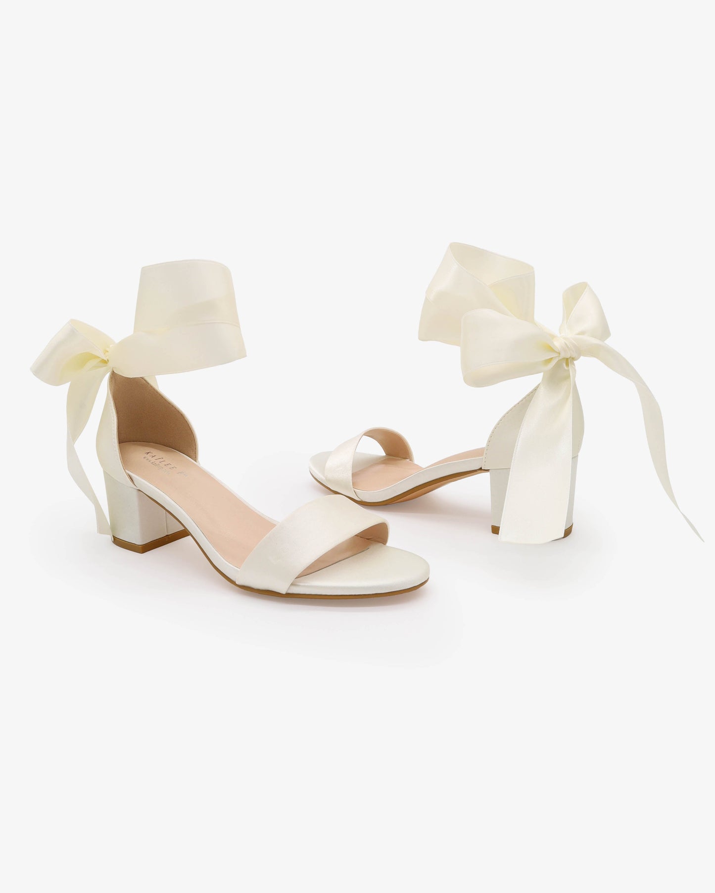 Satin Girls Block Heel Sandal with Wrapped Ribbon Tie