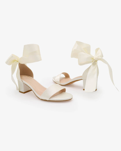 Satin Girls Block Heel Sandal with Wrapped Ribbon Tie