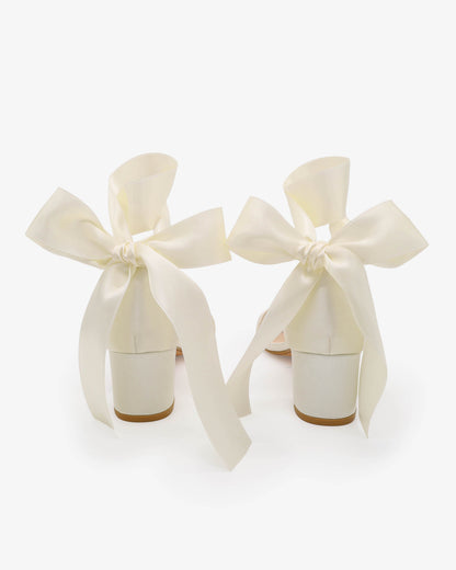 Satin Girls Block Heel Sandal with Wrapped Ribbon Tie