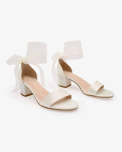 Satin Girls Block Heel Sandal with Wrapped Ribbon Tie
