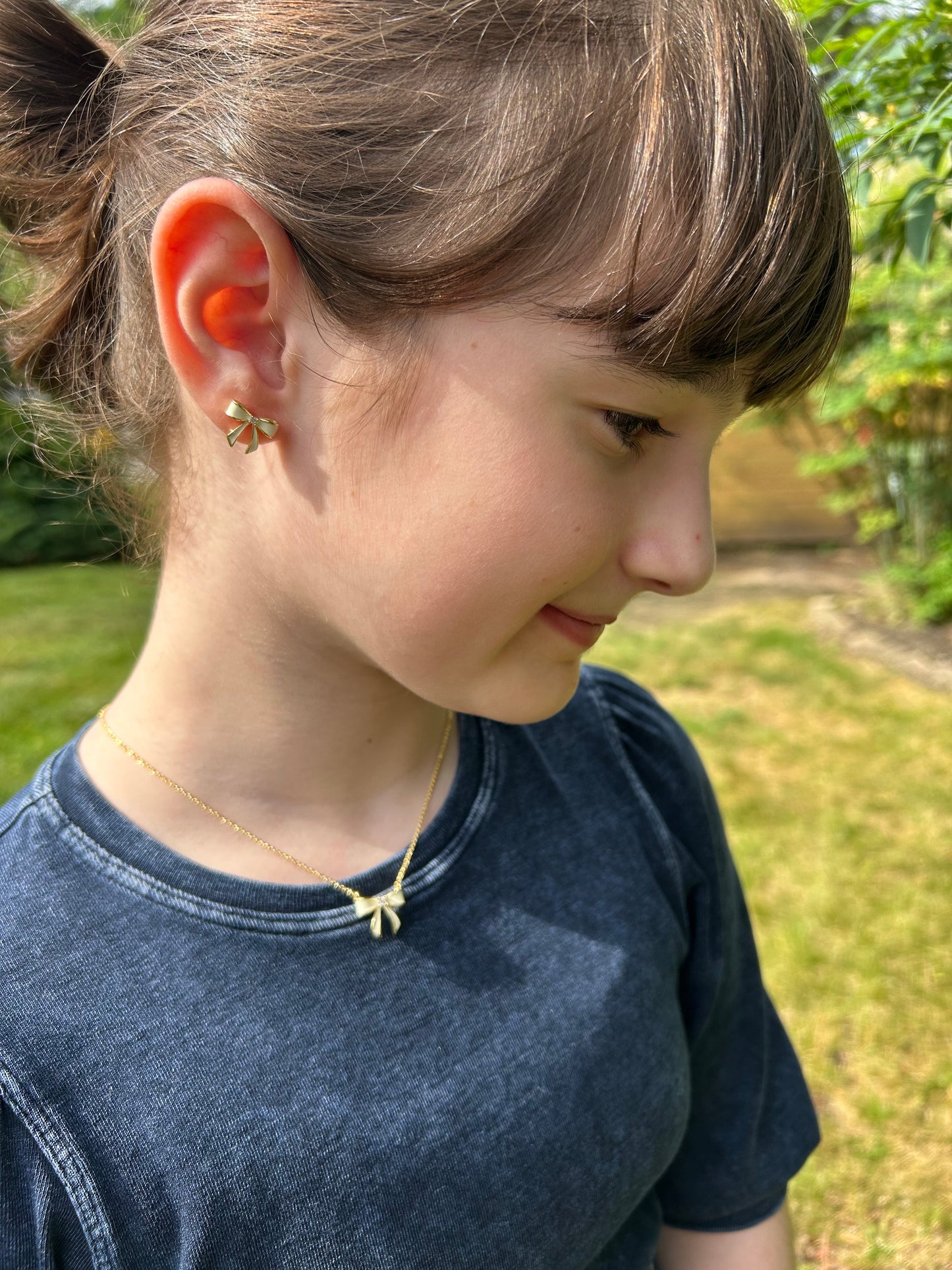 LMTS Classic! 14k Gold Plated Cz Center Enamel Bow Stud Earring
