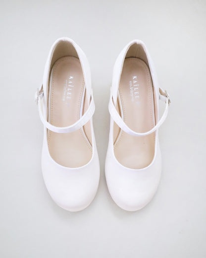 Girls Satin Mary Jane Block Heel