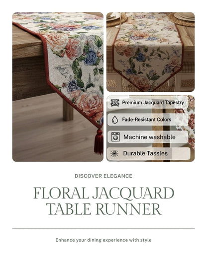 DaDa Bedding Vintage Romantic Roses Lovely Pink Floral Woven Tapestry Dining Table Runner (879)