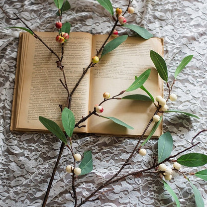 Artificial Fruit Snow Berry Leaf Stem 28" Tall Silk Plant