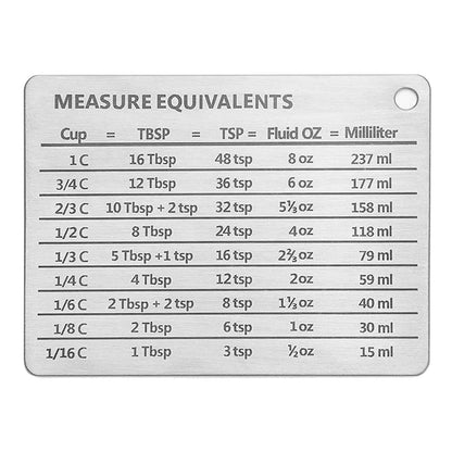 Stainless Steel Measurement Conversion Chart With Strong Magnet For Cups, Tablespoons, Teaspoons, Fluid Oz And Milliliters Conversions