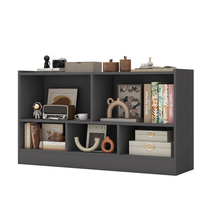 Kids 2-Shelf Bookcase 5-Cube Wood Toy Storage Cabinet Organizer-Gray