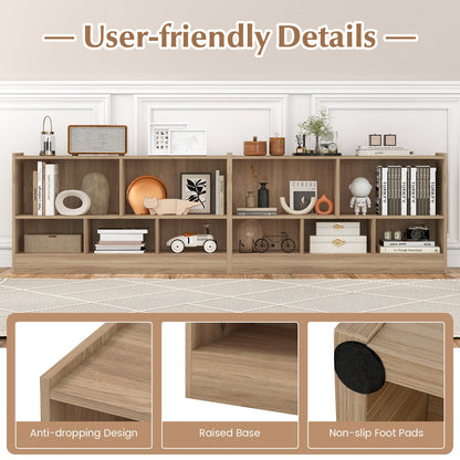 Kids 2-Shelf Bookcase 5-Cube Wood Toy Storage Cabinet Organizer-Natural