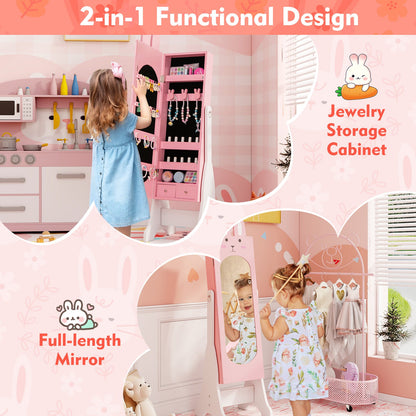 Kids Jewelry Armoire Cabinet with 2 Tilt Angles and Large Capacity-Pink