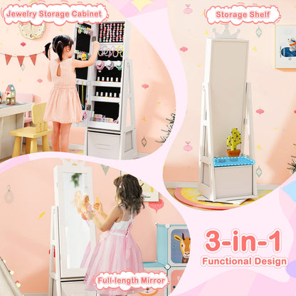 Kids Jewelry Armoire Cabinet with Large Storage Capacity and Swivel Base-White