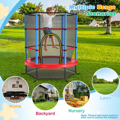 55 Inch Kids Recreational Trampoline Bouncing Jumping Mat with Enclosure Net-Navy