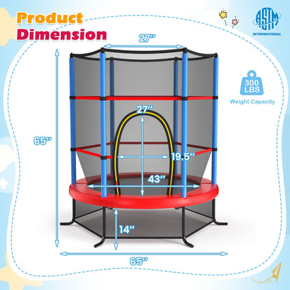 55 Inch Kids Recreational Trampoline Bouncing Jumping Mat with Enclosure Net-Navy