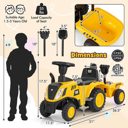 Kids Ride on Tractor Licensed Caterpillar with Detachable Trailer No Power-Yellow