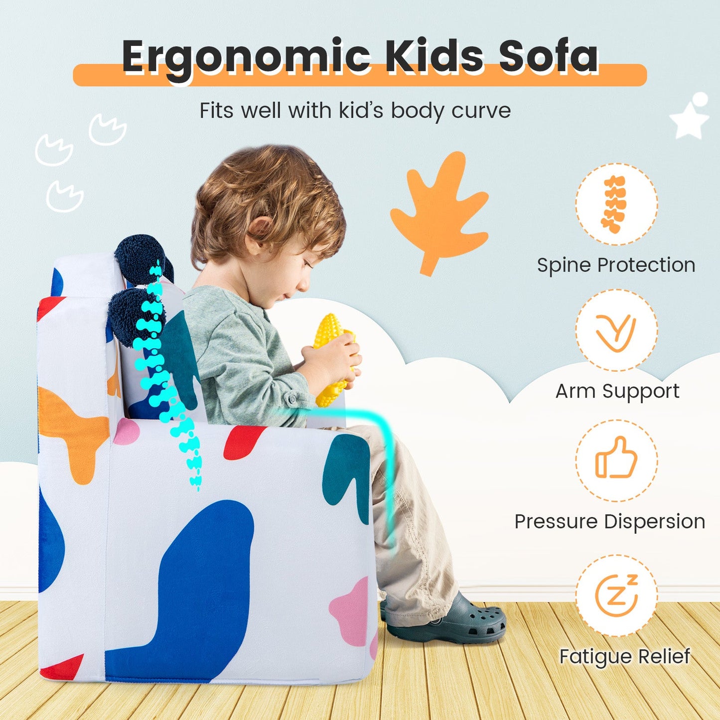 High-density Padding Kids Sofa with Armrest and Extra Pilow-Multicolor