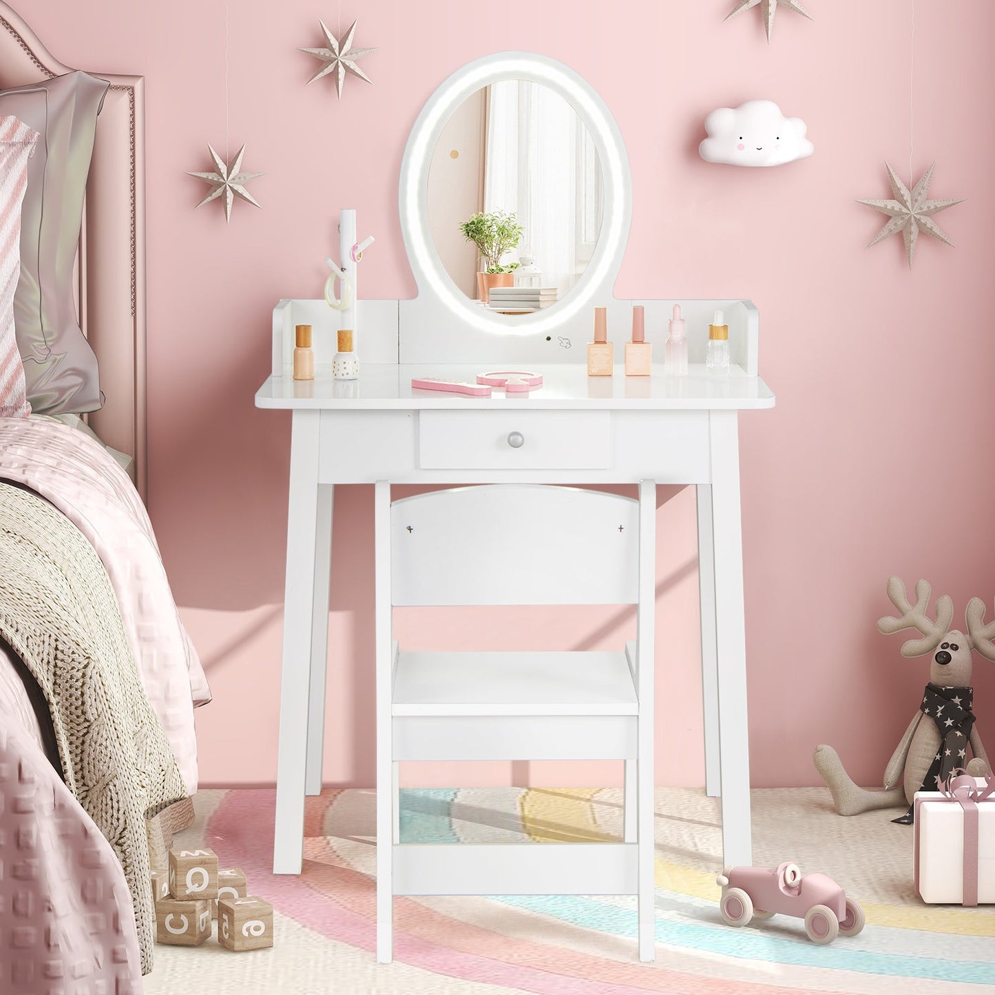 Kids Vanity Set with Lighted Mirror-White