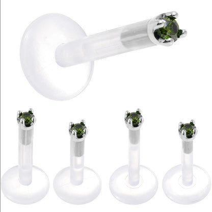 Solid 14K White Gold 1.5mm Genuine Green Diamond Bioplast Push in Labret
