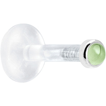 Solid 14K White Gold 2mm Genuine Peridot Bioplast Push in Labret