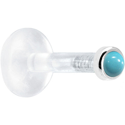 Solid 14K White Gold 2mm Genuine Turquoise Bioplast Push in Labret