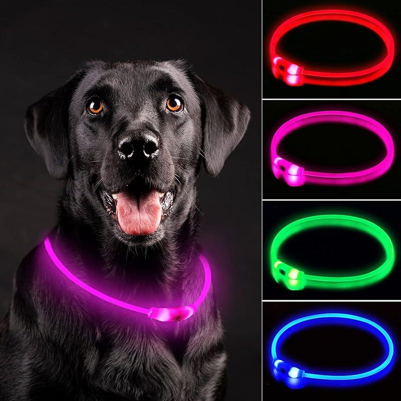 LED Dog Collar Rechargeable Light up Collars IP67 Waterproof for Night Walking Adjustable Reusable Safety Necklace for Small Medium Large Dogs in Red Pink Green Blue