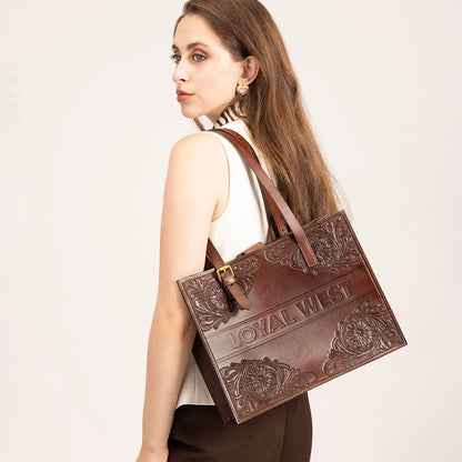 Loyal West Mivva Handtooled Medium Bag - Brunette Leather