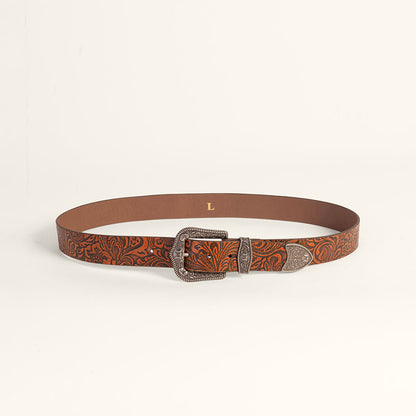 Loyal West Sophia Belt - Brown Floral Leather