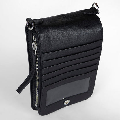 Loyal West SHELL PHONE BAG IN CALF LEATHER -BLACK