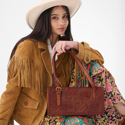 Loyal West MIVVA HANDTOOLED MINI BAG - SOFT WALNUT LEATHER