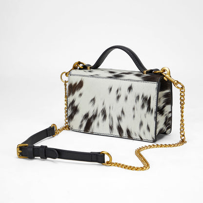 Loyal West VALENCIA OSTRICH LEATHER BAG - BLACK & WHITE COWHIDE