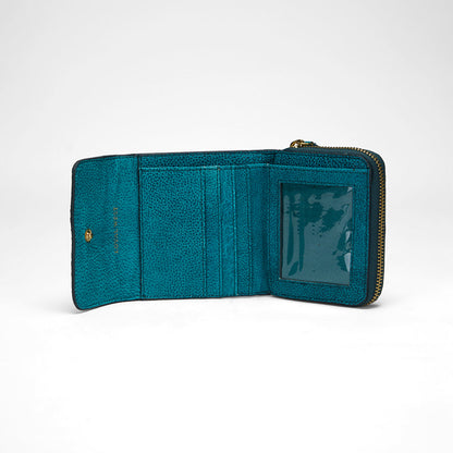 Loyal West SOPHIA CARD HOLDER IN HAND FINISHED EMBOSSED LEATHER -  TURQUOISE