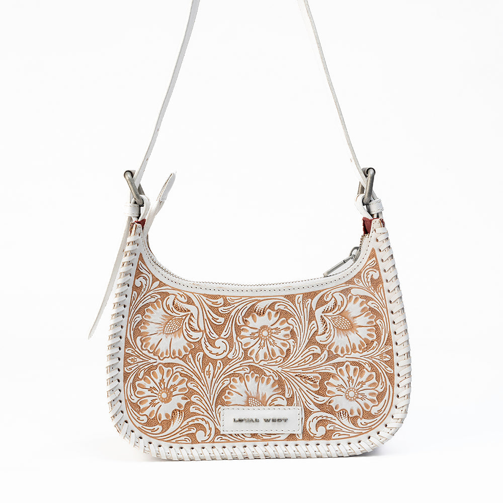 Loyal West DANNIA MEDIUM PURSE - IVORY DUST  HANDTOOLED LEATHER AND CALFSKIN