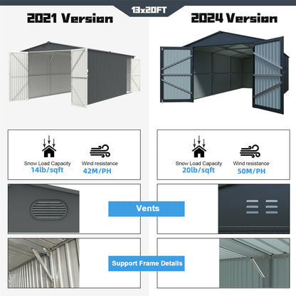 13'x20' Plus Upgraded Metal Shed w/ Double Front Doors & Side Entry Door