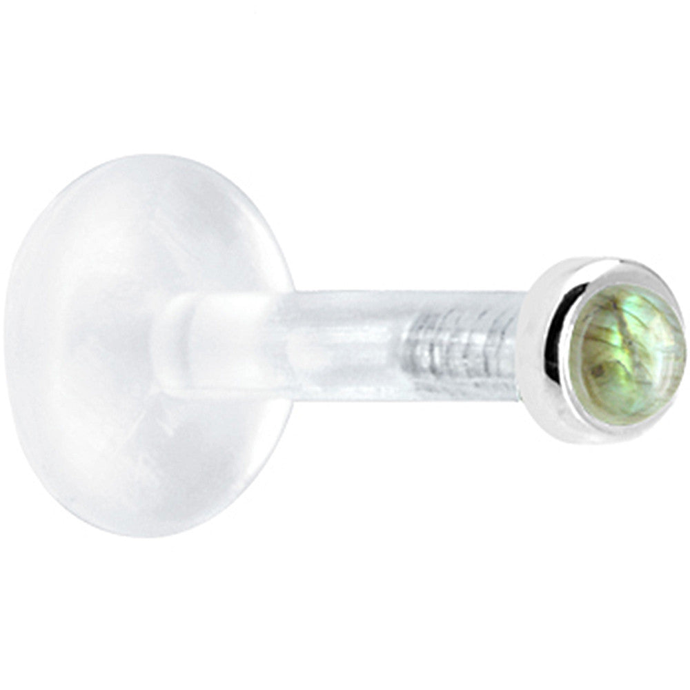 Solid 14K White Gold 2mm Genuine Labradorite Bioplast Push in Monroe